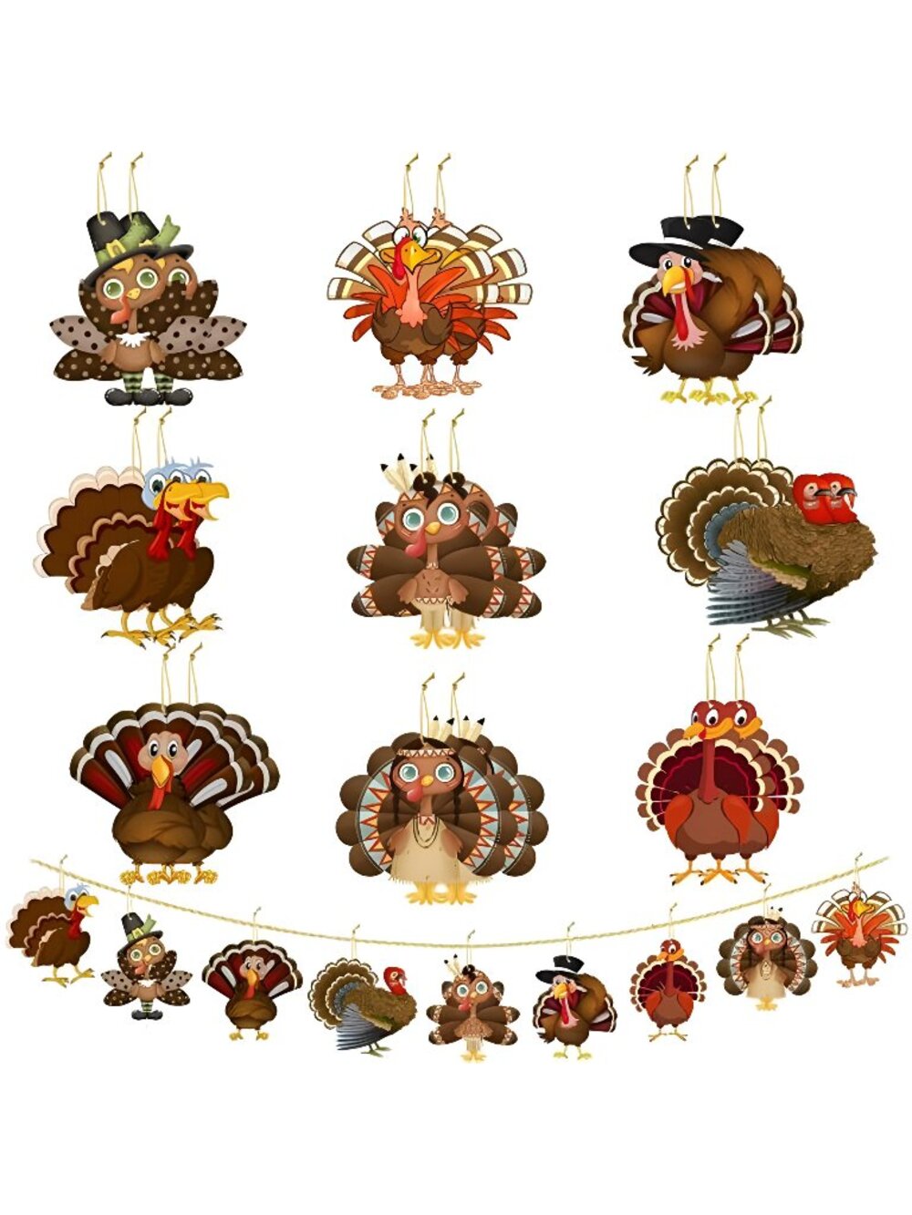 18Pcs Fall Thanksgiving Wooden Hanging Ornaments Turkey Happy Thanksgiving